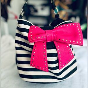 Betsy Johnson Big Bow Bucket bag!  Black and white stripes.